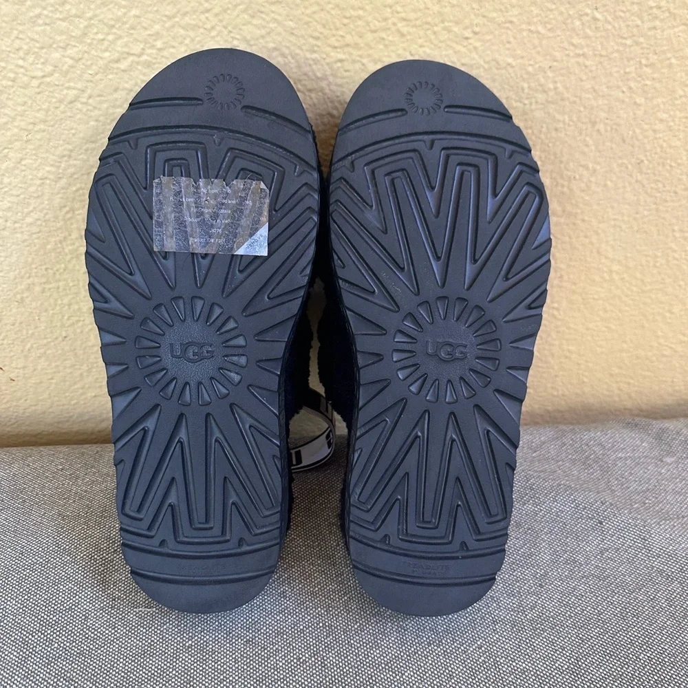 UGG “Oh Fluffita” Black Platform Slingback Slippers Size 10 Like New!